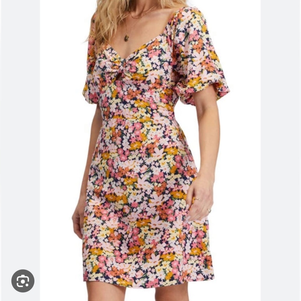 NWOT Billabong Sweetheart Neckline Puff Sleeve Floral Mini Dress - Picture 5 of 15